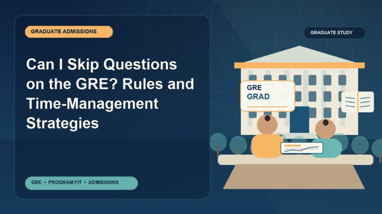 Can I Skip Questions on the GRE? Rules and Time-Management Strategies — editorial illustration for GRE graduate admissions, showing a student reviewing program fit and admission requirements with an academic adviser.