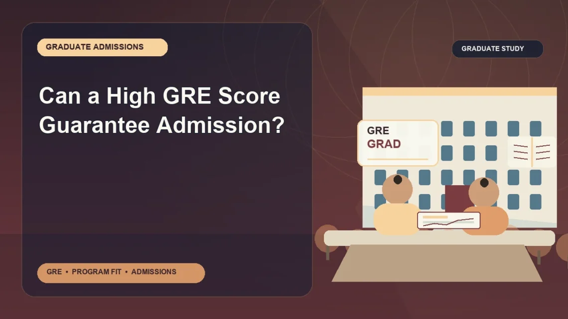 Can a High GRE Score Guarantee Admission? — editorial illustration for GRE graduate admissions, showing a student reviewing program fit and admission requirements with an academic adviser.