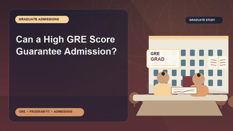 Can a High GRE Score Guarantee Admission? — editorial illustration for GRE graduate admissions, showing a student reviewing program fit and admission requirements with an academic adviser.