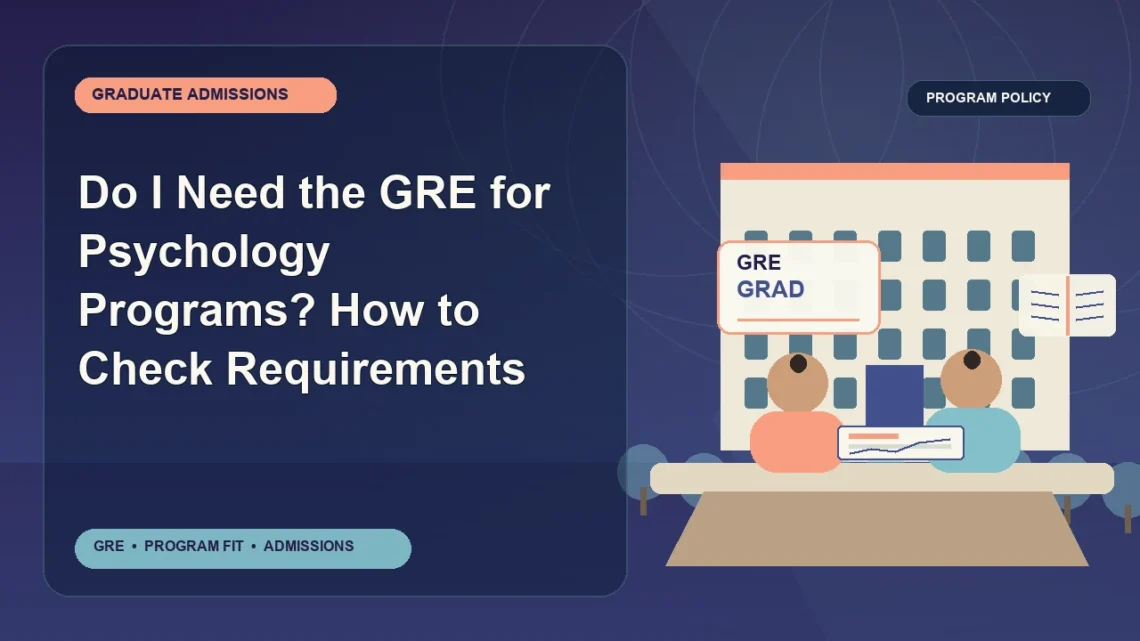 Do I Need the GRE for Psychology Programs? How to Check Requirements — editorial illustration for GRE graduate admissions, showing a student reviewing program fit and admission requirements with an academic adviser.
