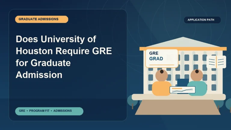 Does University of Houston Require GRE for Graduate Admission — editorial illustration for GRE graduate admissions, showing a student reviewing program fit and admission requirements with an academic adviser.