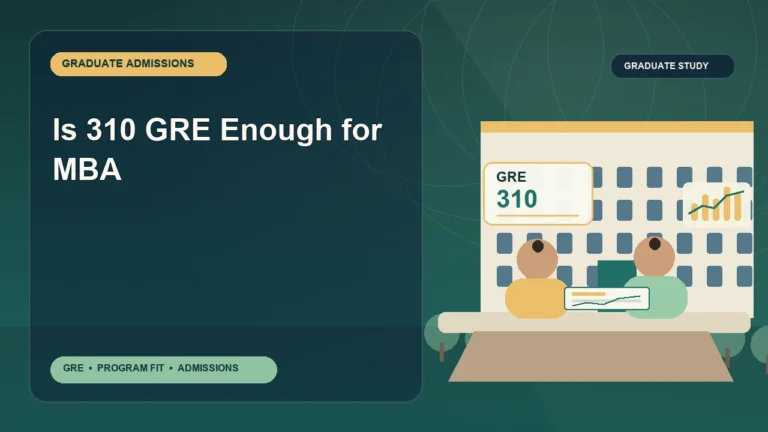 Is 310 GRE Enough for MBA — editorial illustration for GRE graduate admissions, showing a student reviewing program fit and admission requirements with an academic adviser.
