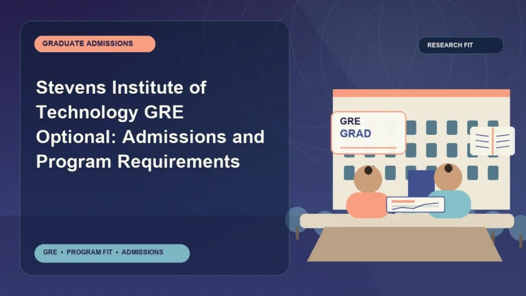 Stevens Institute of Technology GRE Optional: Admissions and Program Requirements — editorial illustration for GRE graduate admissions, showing a student reviewing program fit and admission requirements with an academic adviser.