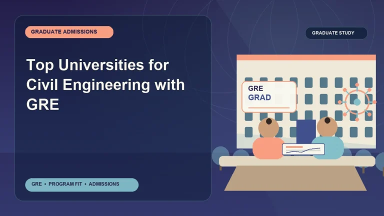 Top Universities for Civil Engineering with GRE — editorial illustration for GRE graduate admissions, showing a student reviewing program fit and admission requirements with an academic adviser.