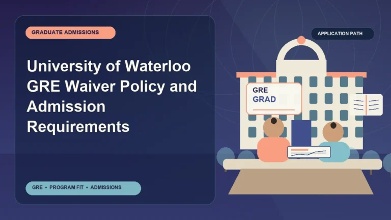 University of Waterloo GRE Waiver Policy and Admission Requirements — editorial illustration for GRE graduate admissions, showing a student reviewing program fit and admission requirements with an academic adviser.