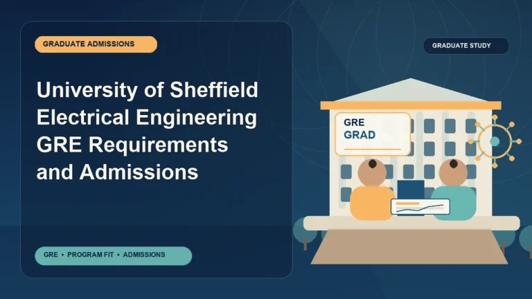 University of Sheffield Electrical Engineering GRE Requirements and Admissions — editorial illustration for GRE graduate admissions, showing a student reviewing program fit and admission requirements with an academic adviser.