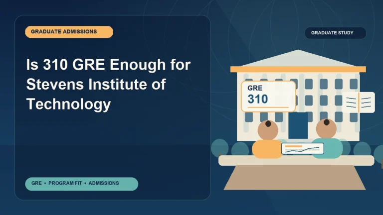 Is 310 GRE Enough for Stevens Institute of Technology — editorial illustration for GRE graduate admissions, showing a student reviewing program fit and admission requirements with an academic adviser.