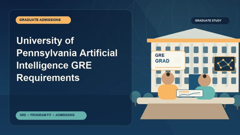 University of Pennsylvania Artificial Intelligence GRE Requirements — editorial illustration for GRE graduate admissions, showing a student reviewing program fit and admission requirements with an academic adviser.