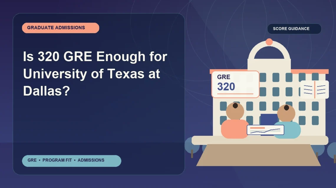 Is 320 GRE Enough for University of Texas at Dallas? — editorial illustration for GRE graduate admissions, showing a student reviewing program fit and admission requirements with an academic adviser.
