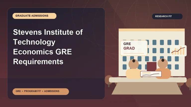Stevens Institute of Technology Economics GRE Requirements — editorial illustration for GRE graduate admissions, showing a student reviewing program fit and admission requirements with an academic adviser.