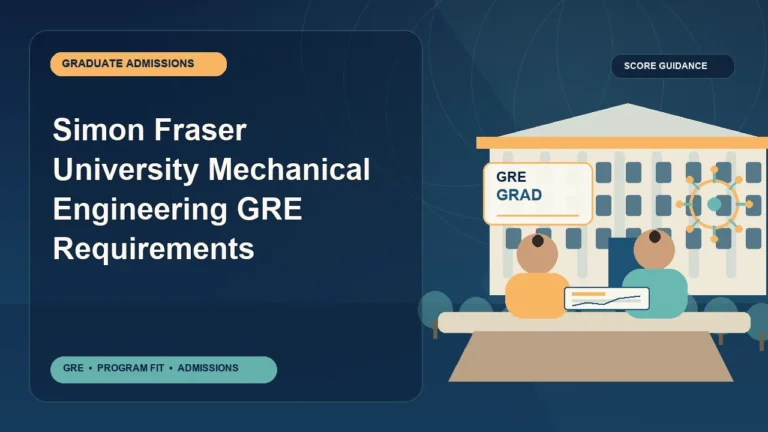Simon Fraser University Mechanical Engineering GRE Requirements — editorial illustration for GRE graduate admissions, showing a student reviewing program fit and admission requirements with an academic adviser.