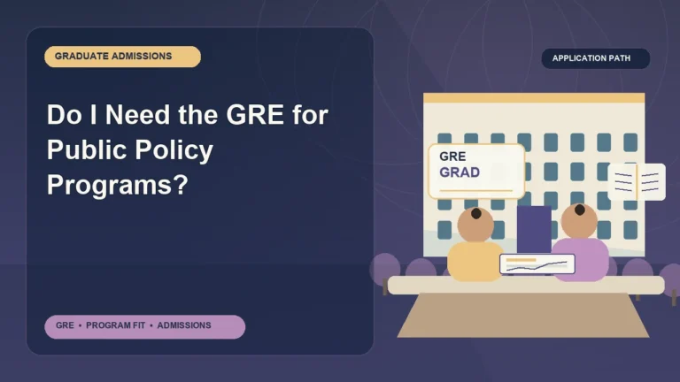 Do I Need the GRE for Public Policy Programs? — editorial illustration for GRE graduate admissions, showing a student reviewing program fit and admission requirements with an academic adviser.