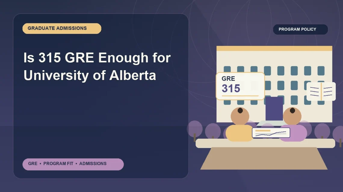 Is 315 GRE Enough for University of Alberta — editorial illustration for GRE graduate admissions, showing a student reviewing program fit and admission requirements with an academic adviser.