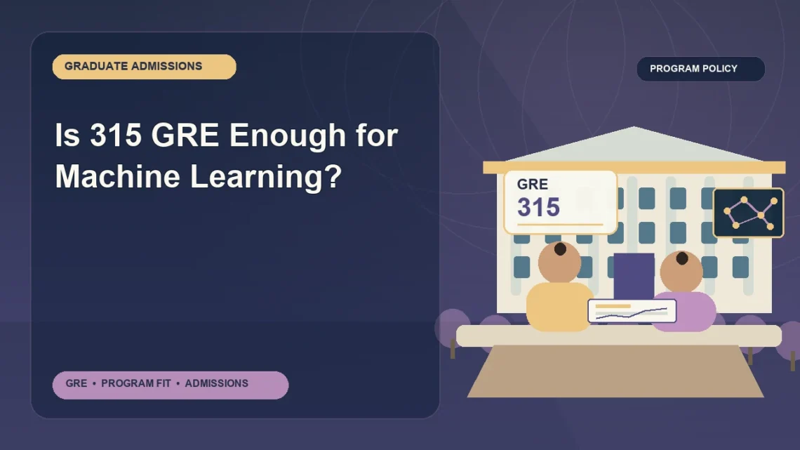 Is 315 GRE Enough for Machine Learning? — editorial illustration for GRE graduate admissions, showing a student reviewing program fit and admission requirements with an academic adviser.