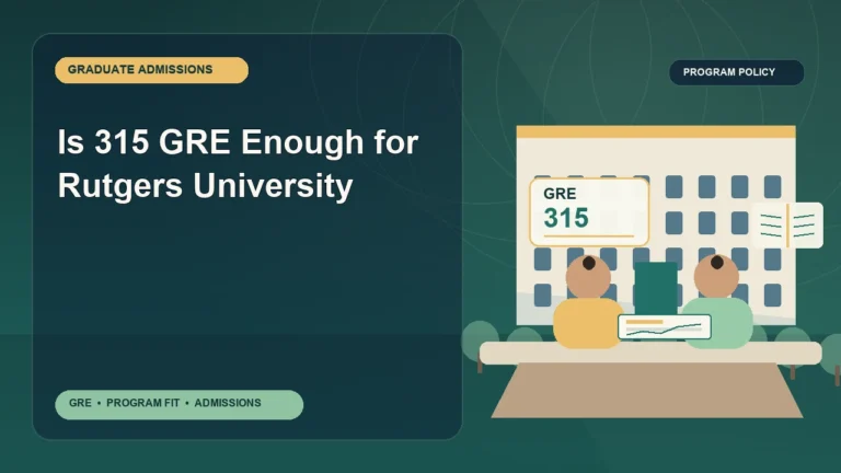 Is 315 GRE Enough for Rutgers University — editorial illustration for GRE graduate admissions, showing a student reviewing program fit and admission requirements with an academic adviser.