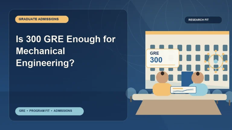 Is 300 GRE Enough for Mechanical Engineering? — editorial illustration for GRE graduate admissions, showing a student reviewing program fit and admission requirements with an academic adviser.