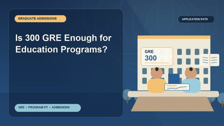 Is 300 GRE Enough for Education Programs? — editorial illustration for GRE graduate admissions, showing a student reviewing program fit and admission requirements with an academic adviser.