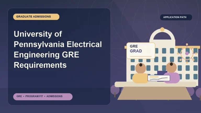 University of Pennsylvania Electrical Engineering GRE Requirements — editorial illustration for GRE graduate admissions, showing a student reviewing program fit and admission requirements with an academic adviser.