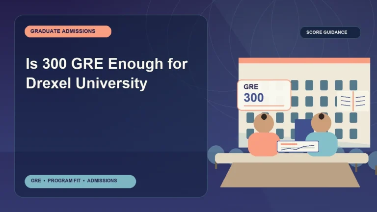 Is 300 GRE Enough for Drexel University — editorial illustration for GRE graduate admissions, showing a student reviewing program fit and admission requirements with an academic adviser.