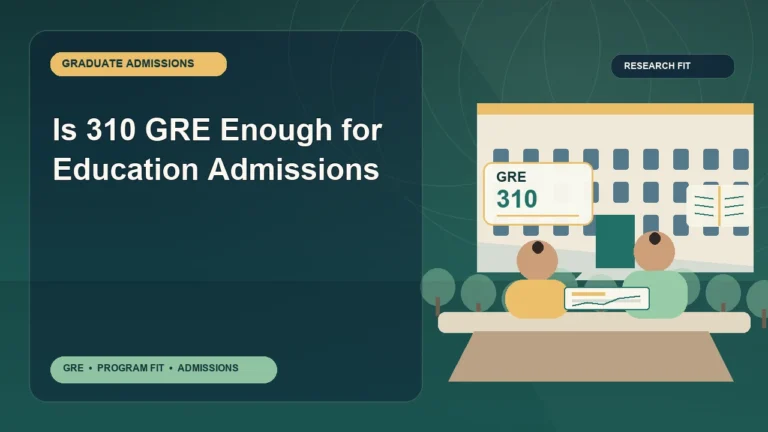 Is 310 GRE Enough for Education Admissions — editorial illustration for GRE graduate admissions, showing a student reviewing program fit and admission requirements with an academic adviser.