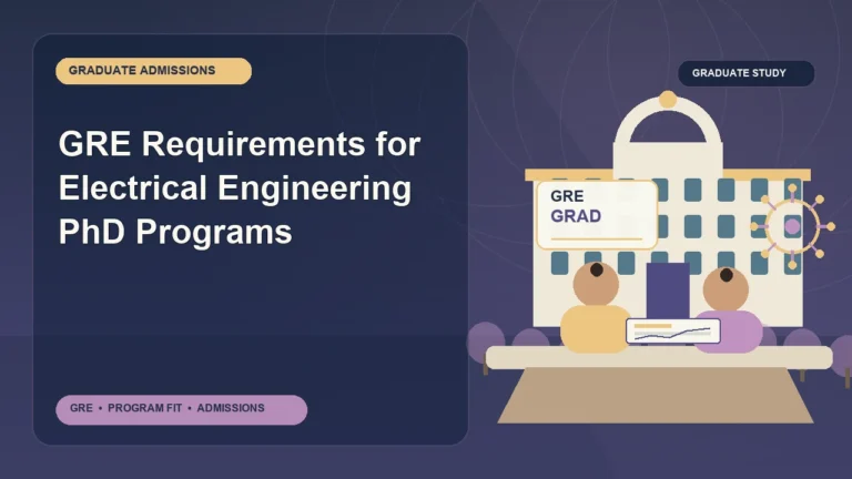 GRE Requirements for Electrical Engineering PhD Programs — editorial illustration for GRE graduate admissions, showing a student reviewing program fit and admission requirements with an academic adviser.