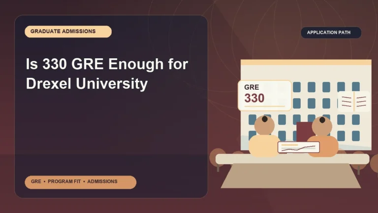 Is 330 GRE Enough for Drexel University — editorial illustration for GRE graduate admissions, showing a student reviewing program fit and admission requirements with an academic adviser.