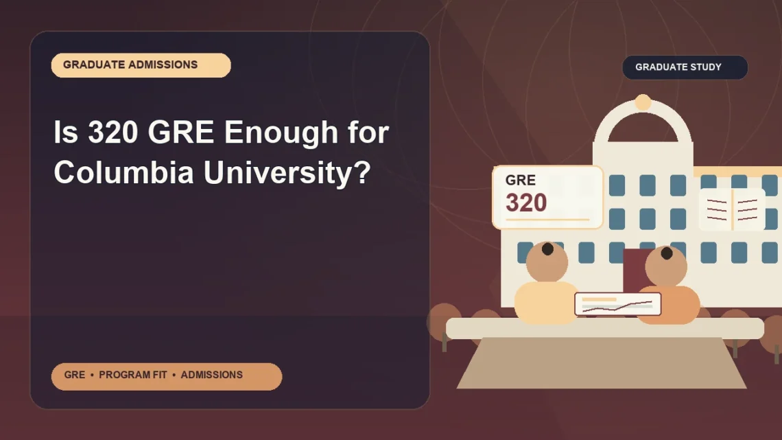 Is 320 GRE Enough for Columbia University? — editorial illustration for GRE graduate admissions, showing a student reviewing program fit and admission requirements with an academic adviser.