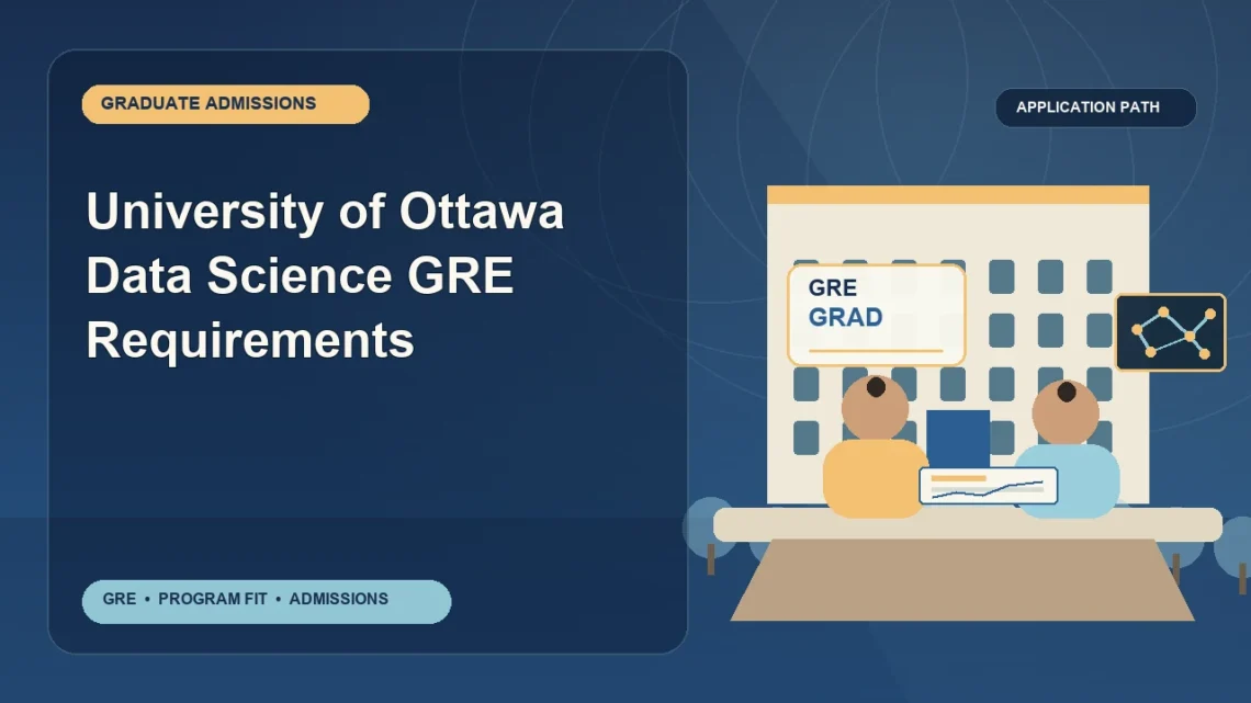 University of Ottawa Data Science GRE Requirements — editorial illustration for GRE graduate admissions, showing a student reviewing program fit and admission requirements with an academic adviser.