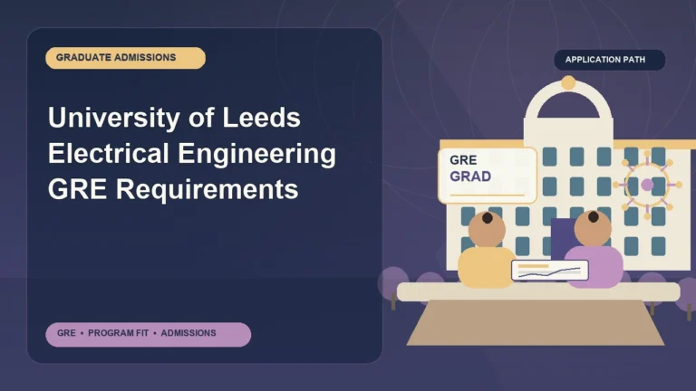 University of Leeds Electrical Engineering GRE Requirements — editorial illustration for GRE graduate admissions, showing a student reviewing program fit and admission requirements with an academic adviser.
