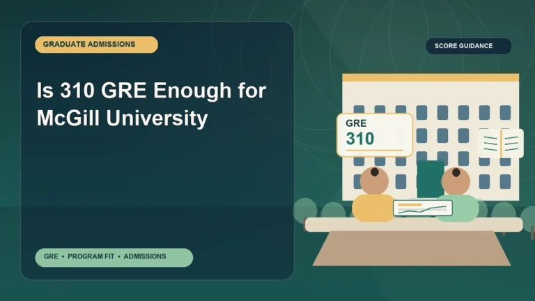 Is 310 GRE Enough for McGill University — editorial illustration for GRE graduate admissions, showing a student reviewing program fit and admission requirements with an academic adviser.