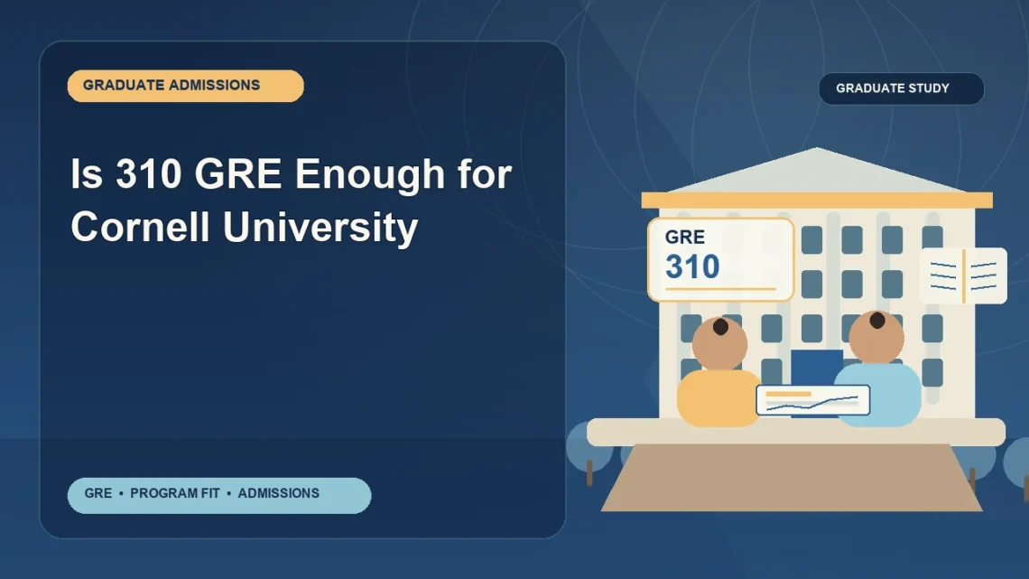 Is 310 GRE Enough for Cornell University — editorial illustration for GRE graduate admissions, showing a student reviewing program fit and admission requirements with an academic adviser.