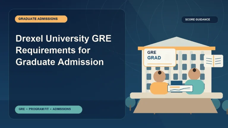 Drexel University GRE Requirements for Graduate Admission — editorial illustration for GRE graduate admissions, showing a student reviewing program fit and admission requirements with an academic adviser.