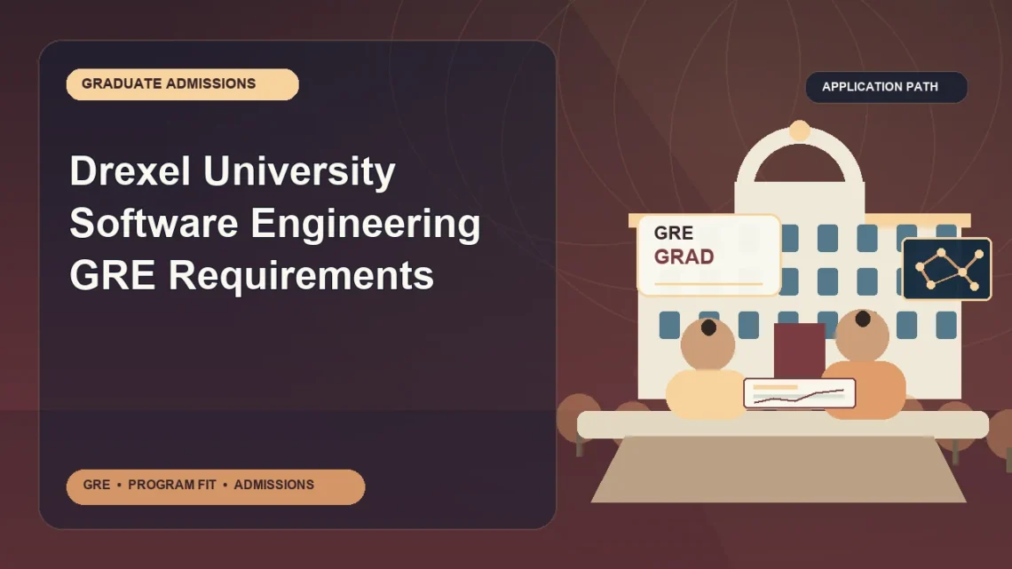 Drexel University Software Engineering GRE Requirements — editorial illustration for GRE graduate admissions, showing a student reviewing program fit and admission requirements with an academic adviser.