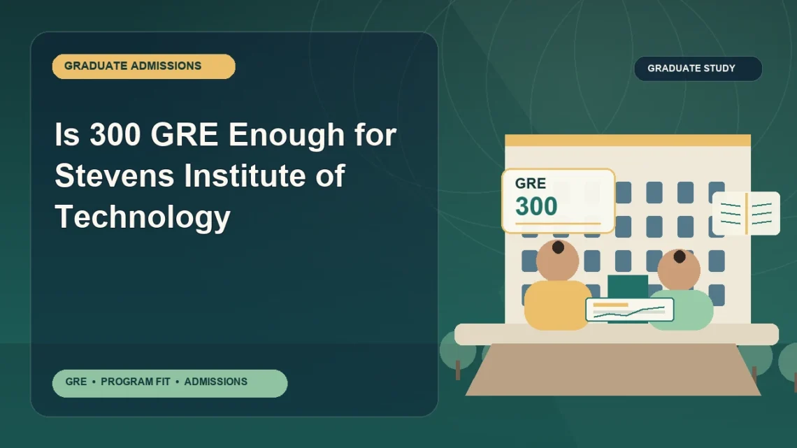 Is 300 GRE Enough for Stevens Institute of Technology — editorial illustration for GRE graduate admissions, showing a student reviewing program fit and admission requirements with an academic adviser.
