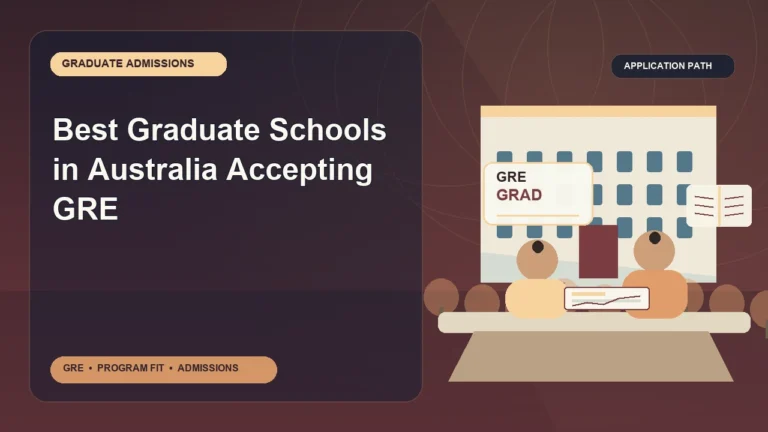 Best Graduate Schools in Australia Accepting GRE — editorial illustration for GRE graduate admissions, showing a student reviewing program fit and admission requirements with an academic adviser.