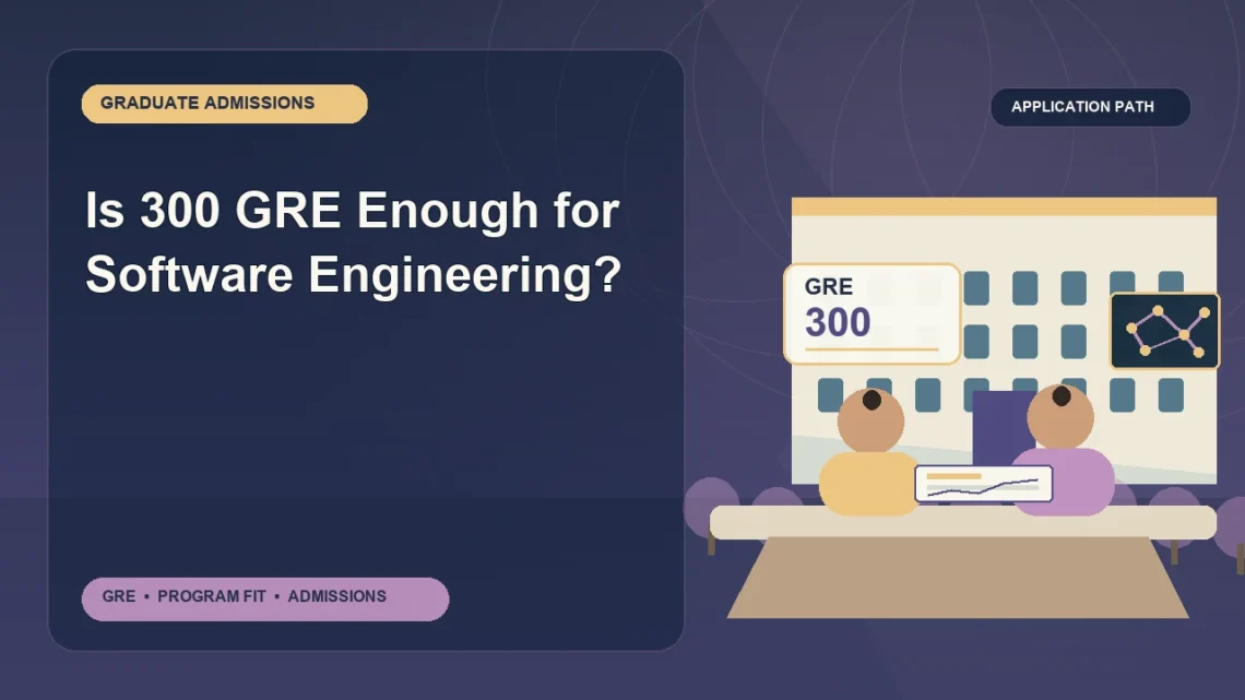 Is 300 GRE Enough for Software Engineering? — editorial illustration for GRE graduate admissions, showing a student reviewing program fit and admission requirements with an academic adviser.