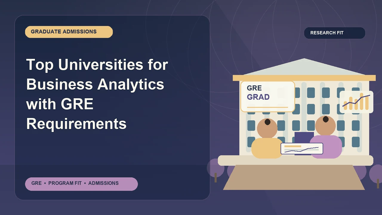Top Universities for Business Analytics with GRE Requirements — editorial illustration for GRE graduate admissions, showing a student reviewing program fit and admission requirements with an academic adviser.