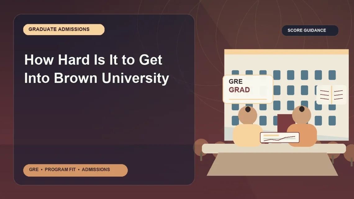 How Hard Is It to Get Into Brown University — editorial illustration for GRE graduate admissions, showing a student reviewing program fit and admission requirements with an academic adviser.