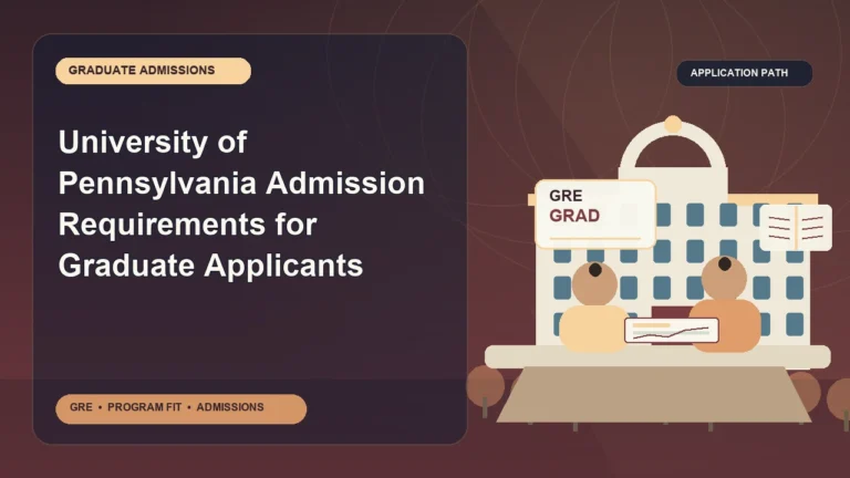University of Pennsylvania Admission Requirements for Graduate Applicants — editorial illustration for GRE graduate admissions, showing a student reviewing program fit and admission requirements with an academic adviser.