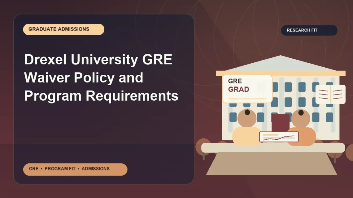 Drexel University GRE Waiver Policy and Program Requirements — editorial illustration for GRE graduate admissions, showing a student reviewing program fit and admission requirements with an academic adviser.