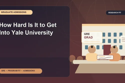 How Hard Is It to Get Into Yale University — editorial illustration for GRE graduate admissions, showing a student reviewing program fit and admission requirements with an academic adviser.