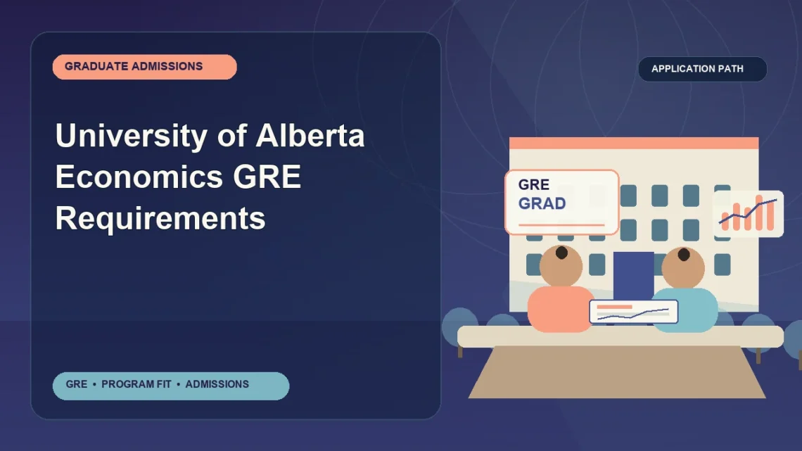 University of Alberta Economics GRE Requirements — editorial illustration for GRE graduate admissions, showing a student reviewing program fit and admission requirements with an academic adviser.
