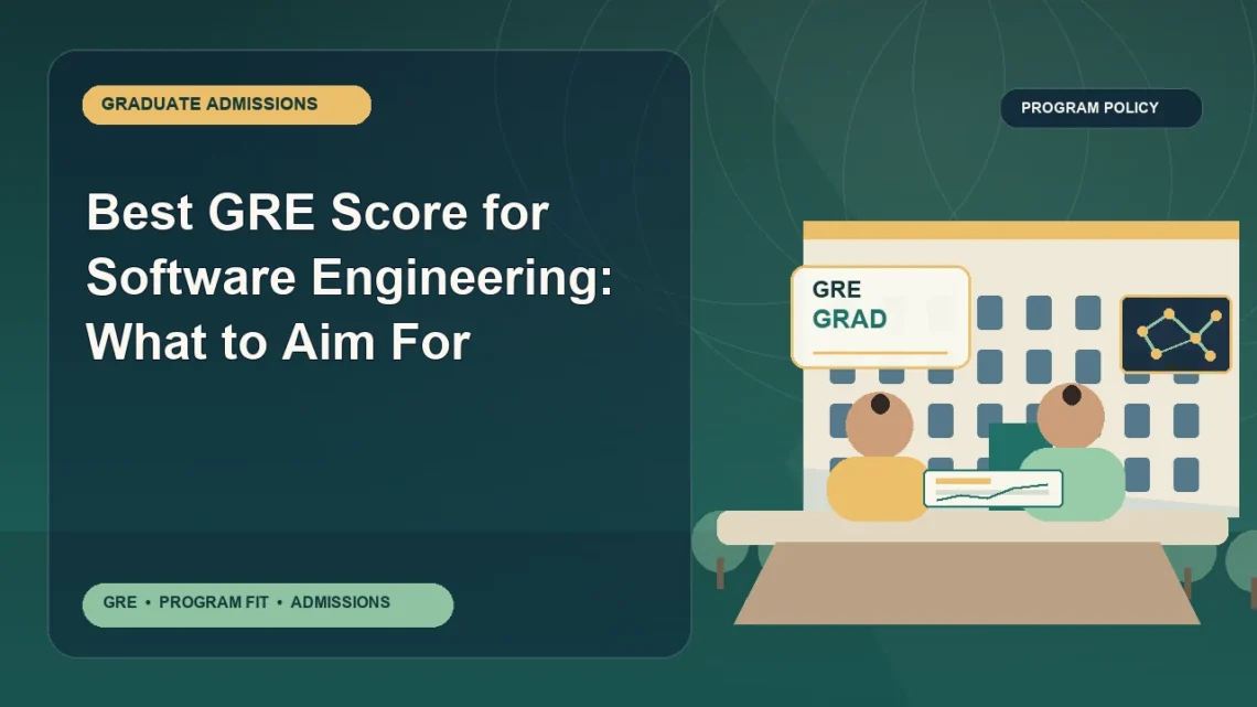 Best GRE Score for Software Engineering: What to Aim For — editorial illustration for GRE graduate admissions, showing a student reviewing program fit and admission requirements with an academic adviser.