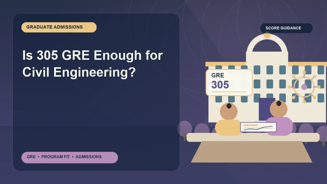 Is 305 GRE Enough for Civil Engineering? — editorial illustration for GRE graduate admissions, showing a student reviewing program fit and admission requirements with an academic adviser.