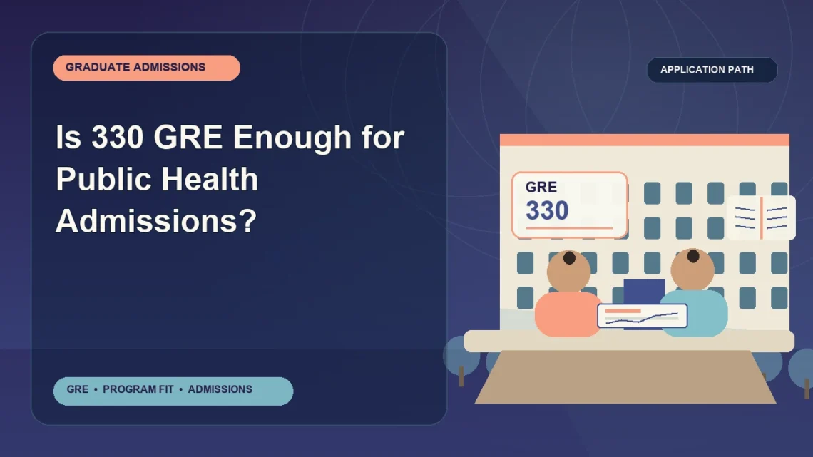 Is 330 GRE Enough for Public Health Admissions? — editorial illustration for GRE graduate admissions, showing a student reviewing program fit and admission requirements with an academic adviser.