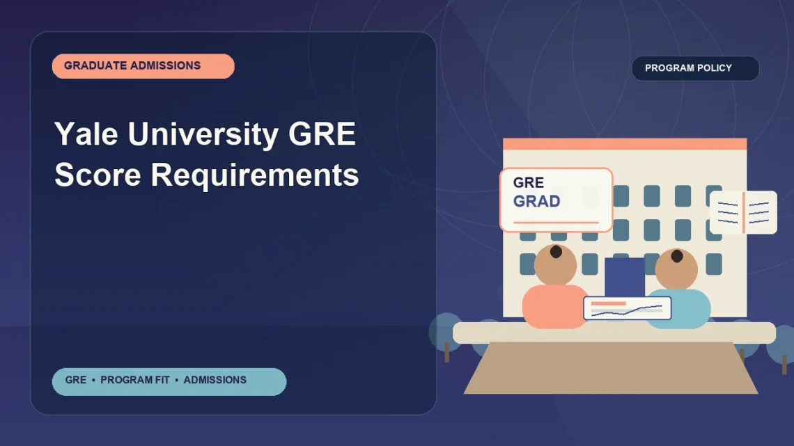 Yale University GRE Score Requirements — editorial illustration for GRE graduate admissions, showing a student reviewing program fit and admission requirements with an academic adviser.