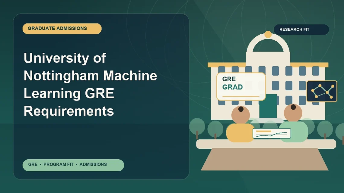 University of Nottingham Machine Learning GRE Requirements — editorial illustration for GRE graduate admissions, showing a student reviewing program fit and admission requirements with an academic adviser.