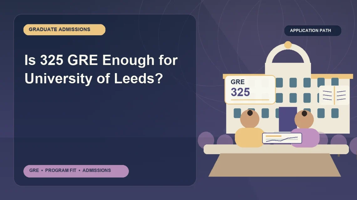 Is 325 GRE Enough for University of Leeds? — editorial illustration for GRE graduate admissions, showing a student reviewing program fit and admission requirements with an academic adviser.