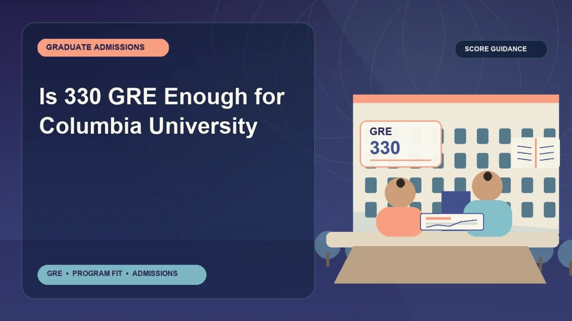Is 330 GRE Enough for Columbia University — editorial illustration for GRE graduate admissions, showing a student reviewing program fit and admission requirements with an academic adviser.