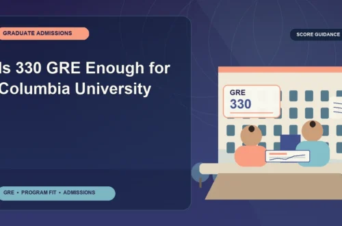 Is 330 GRE Enough for Columbia University — editorial illustration for GRE graduate admissions, showing a student reviewing program fit and admission requirements with an academic adviser.